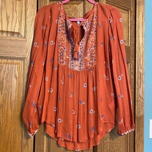 NWOT Lucky Brand Burnt Orange Peasant Top
